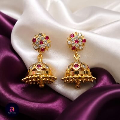 Impon Ruby & Crystal Stone Jhumka Earrings