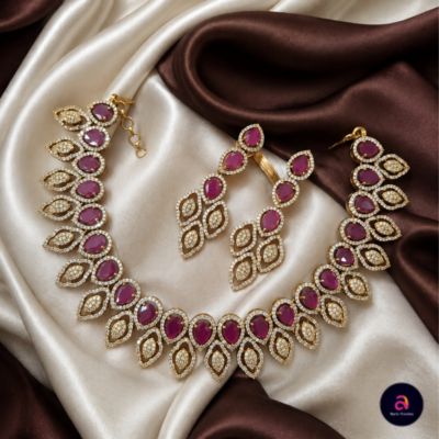 Luxury Gold Finish Imitation Jewellery Set with Ruby Stones