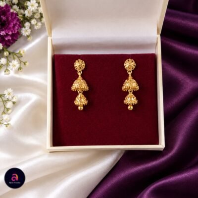 Gold Floral double hanging Jhumka Earrings